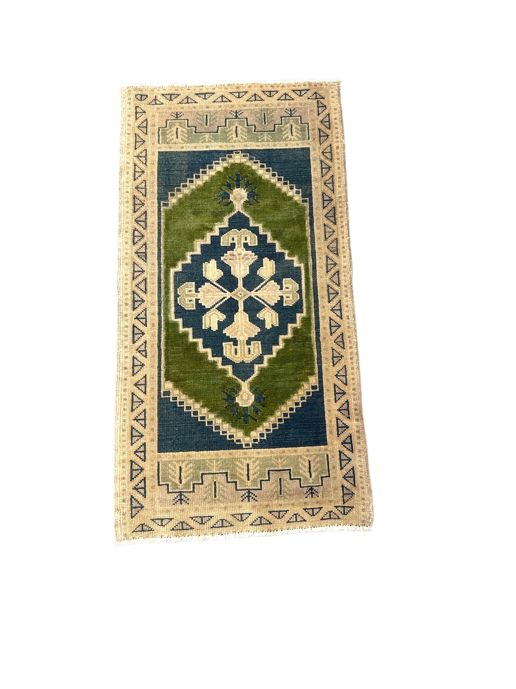 Emerald and Deep Teal Small Turkish Oushak Rug