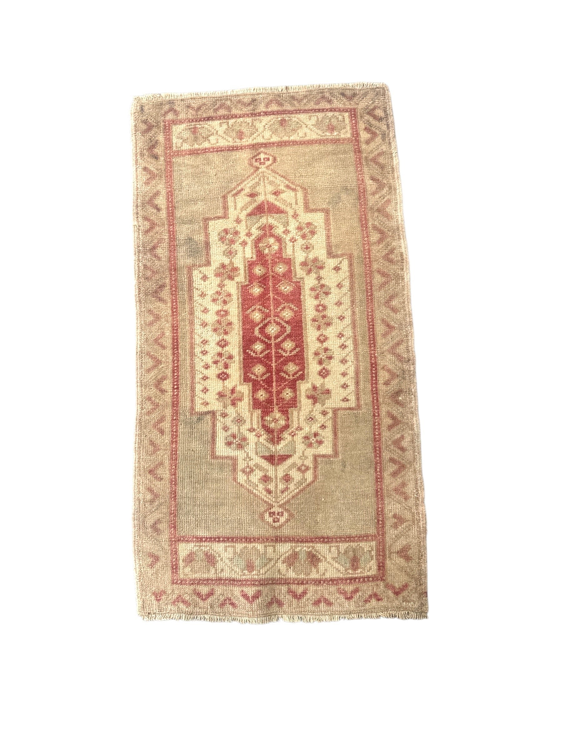 Coral and Sand Small Turkish Oushak Rug