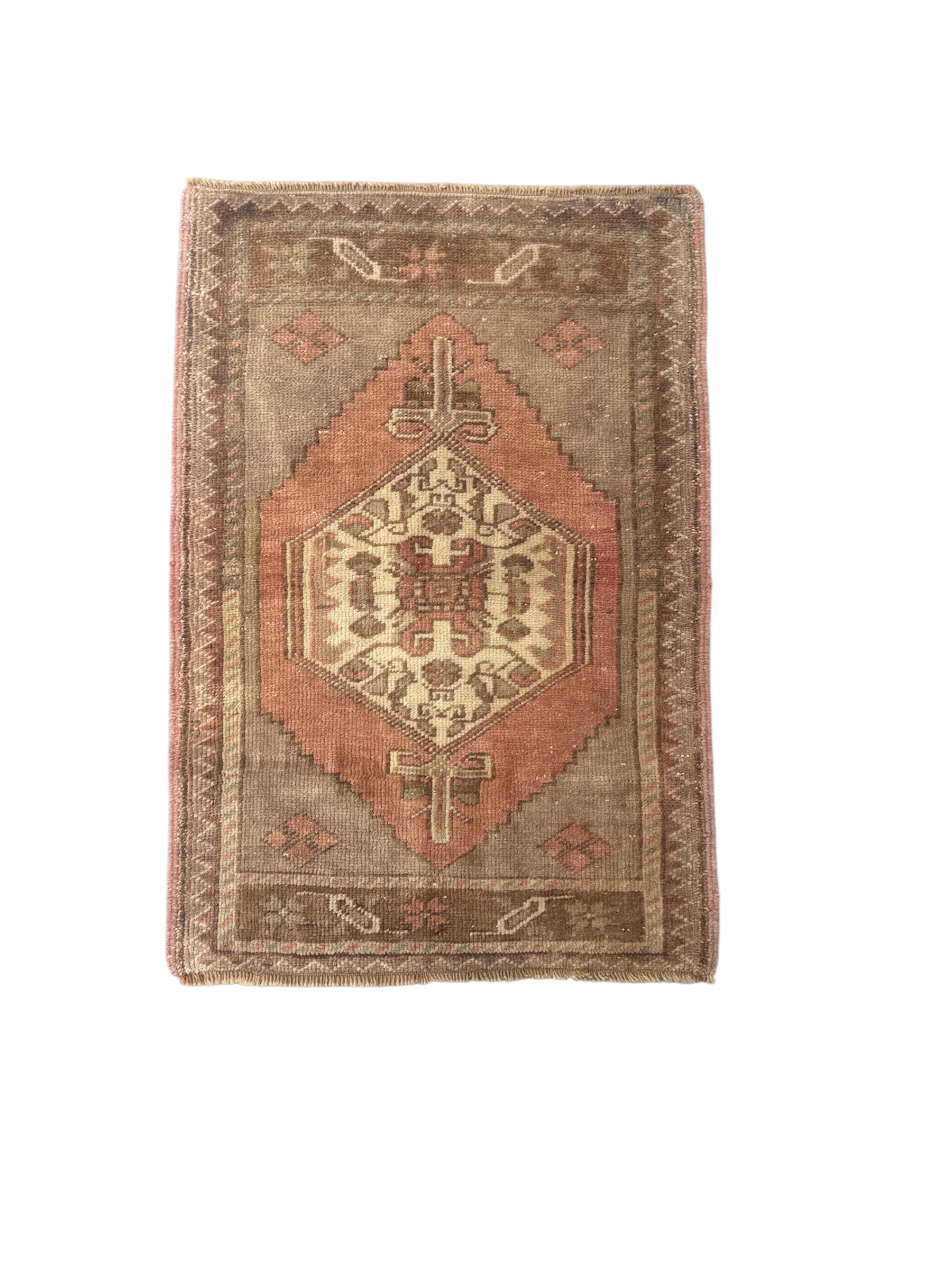 Terracotta and Taupe Small Turkish Oushak Rug