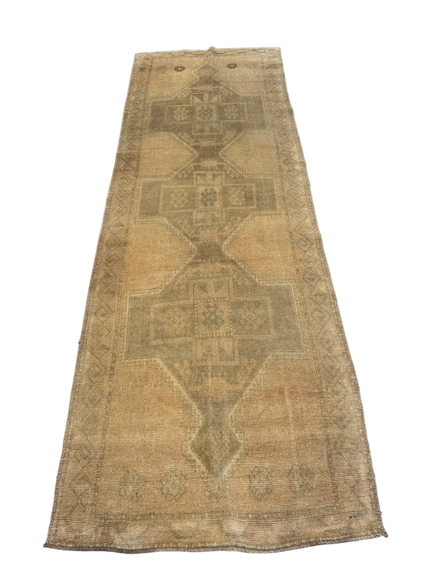Faded Taupe and Sage Turkish Oushak Runner