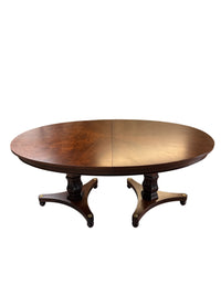 Vintage Baker Furniture Style Regency Walnut Double Pedestal Extension Oval Dining Table