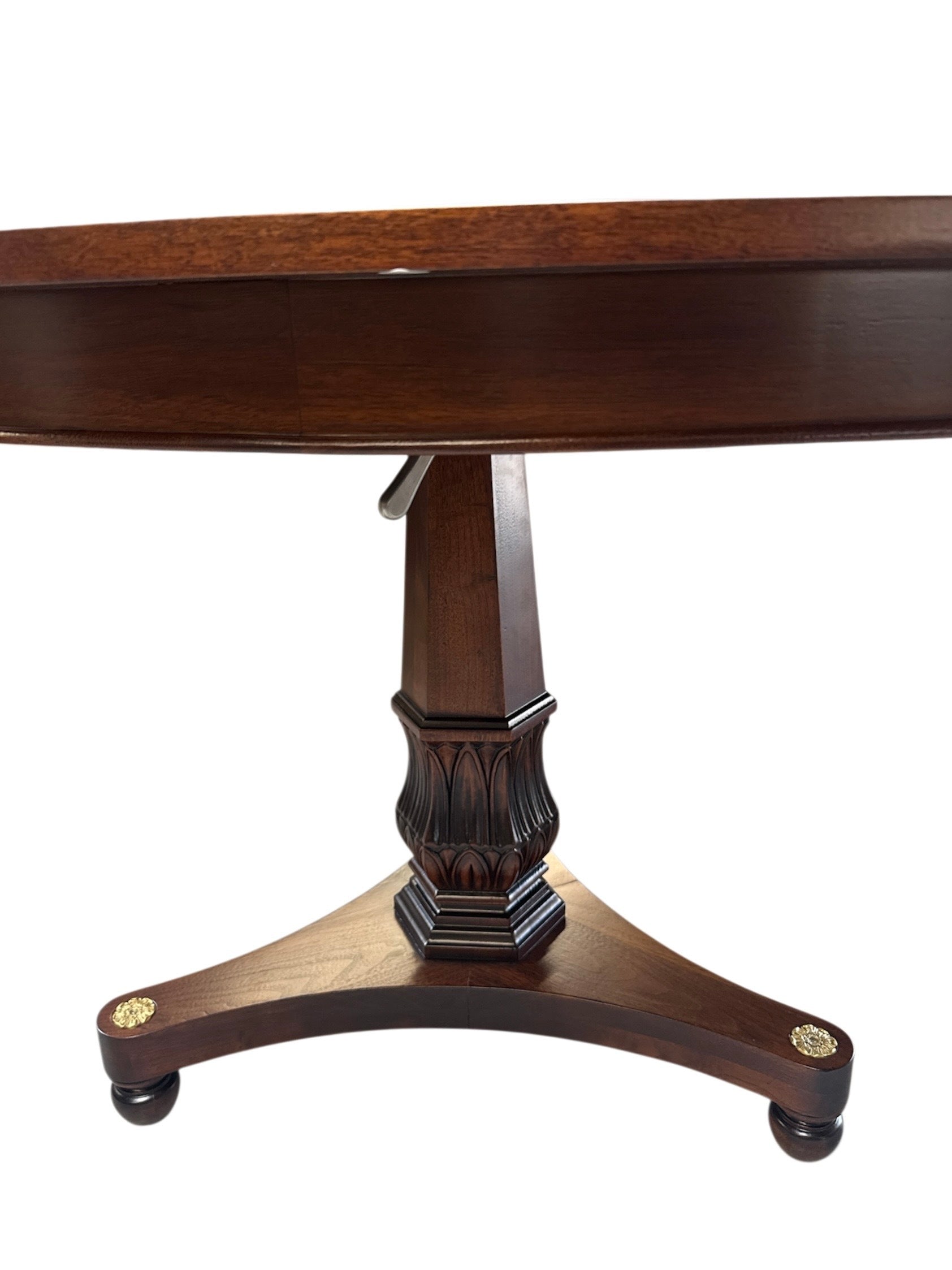 Vintage Baker Furniture Style Regency Walnut Double Pedestal Extension Oval Dining Table