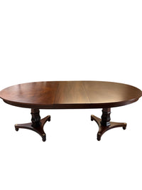 Vintage Baker Furniture Style Regency Walnut Double Pedestal Extension Oval Dining Table