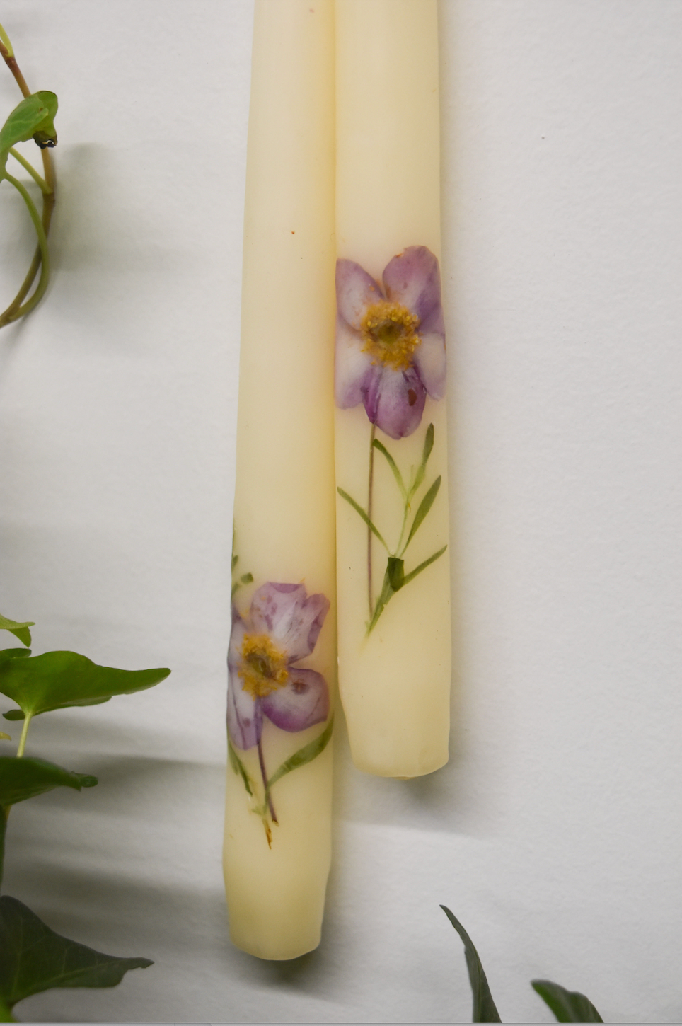 Set of 2 Pink Anemone Botanical Taper Candles