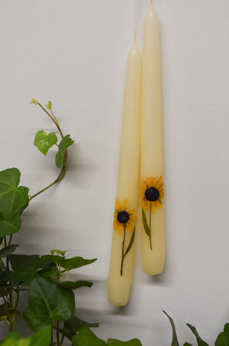 Set of 2 Black Eyed Susans Botanical Taper Candles