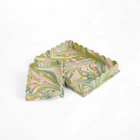 Moss Marbled Scalloped Tray Set