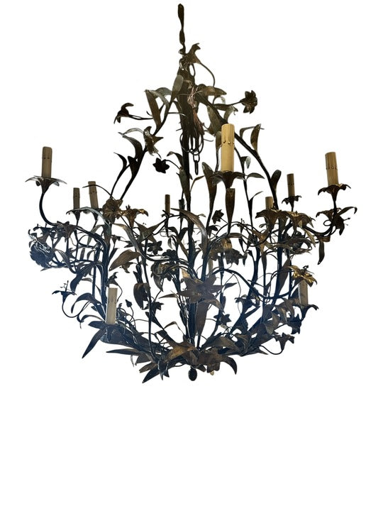Circa 1800s Large Floral Bronze Chandelier