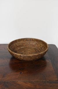 Antique Brown Wicker Round Bowl