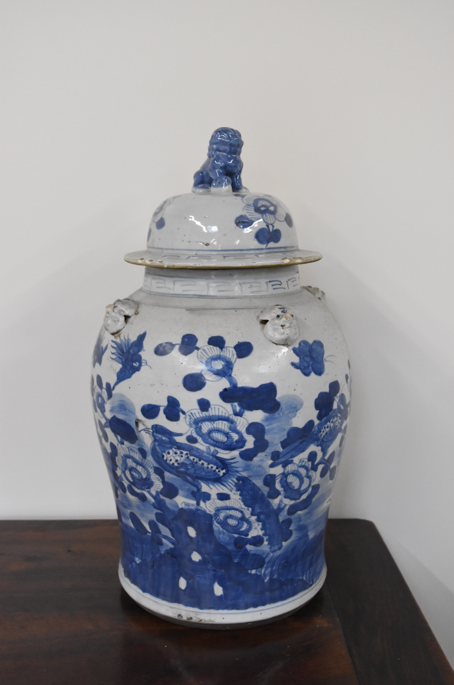 Large Blue and White Flower Motif Ginger Jar