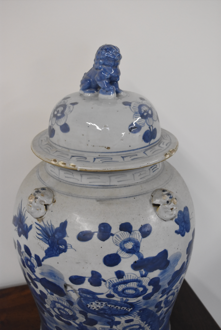Large Blue and White Flower Motif Ginger Jar