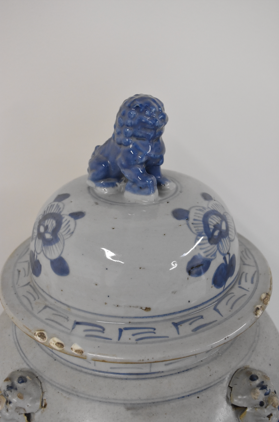 Large Blue and White Flower Motif Ginger Jar