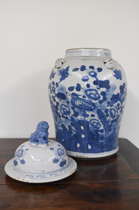 Large Blue and White Flower Motif Ginger Jar