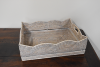 Large White Wash Wicker Scalloped Basket