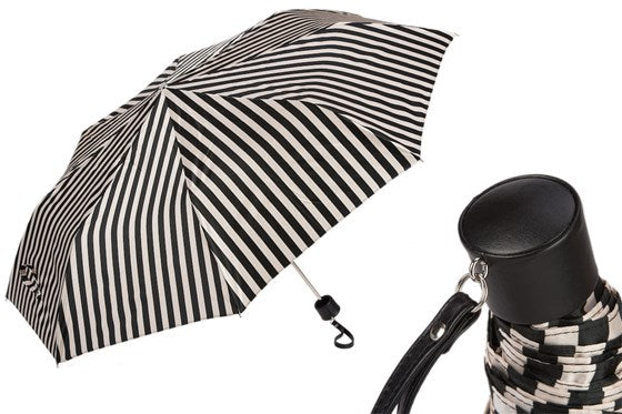 Black and White Striped Folding Umbrella
