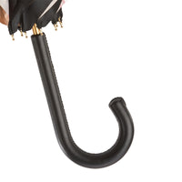 Tartan-Lined Black Umbrella with Leather Handle