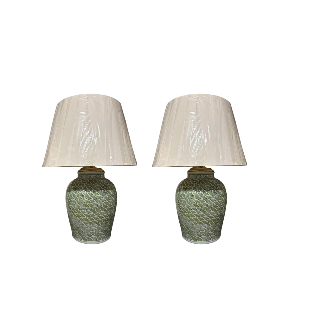 Pair of Green Fish Scale Lamps