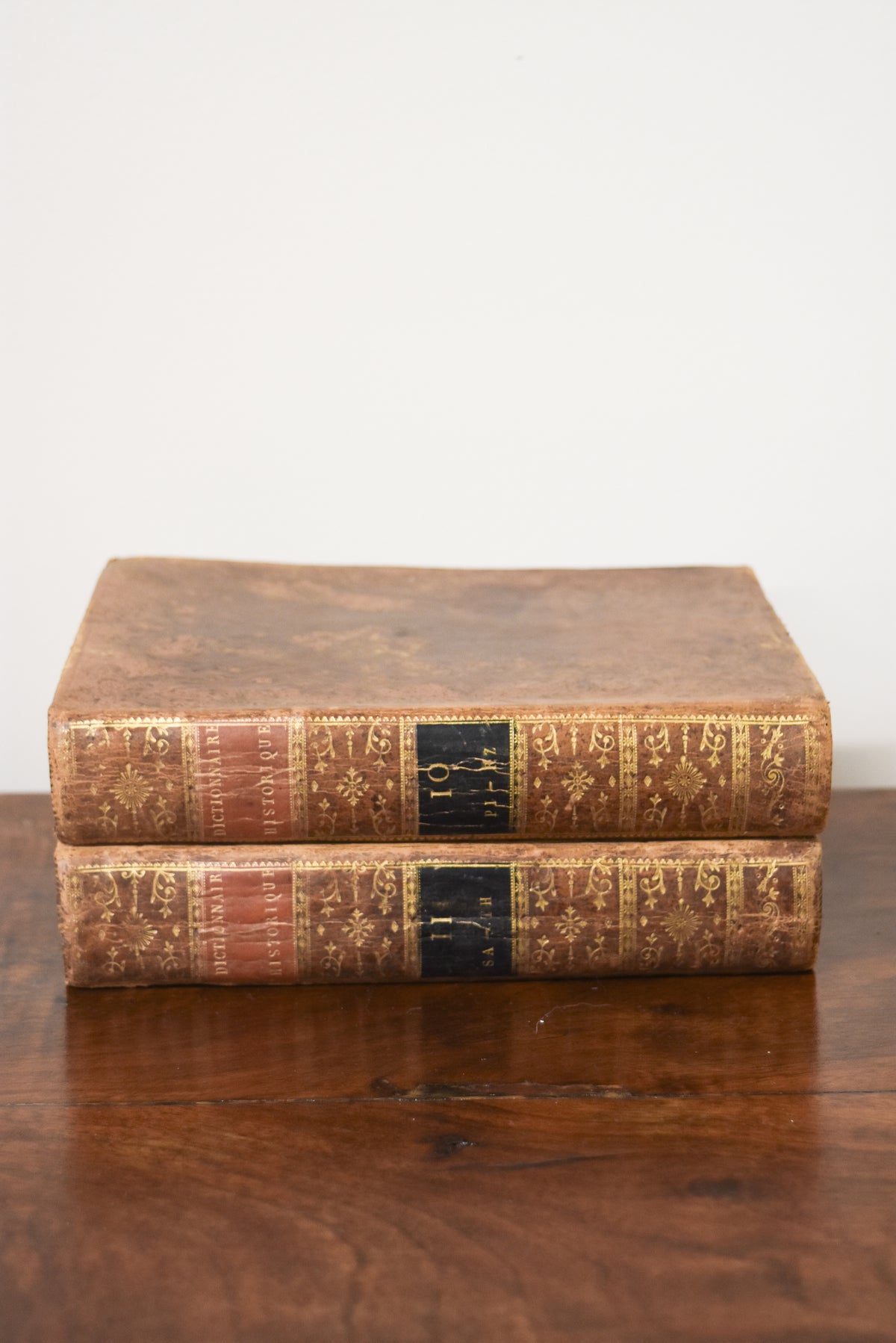 Pair of Dictionaire Historique Antique Leatherback Books