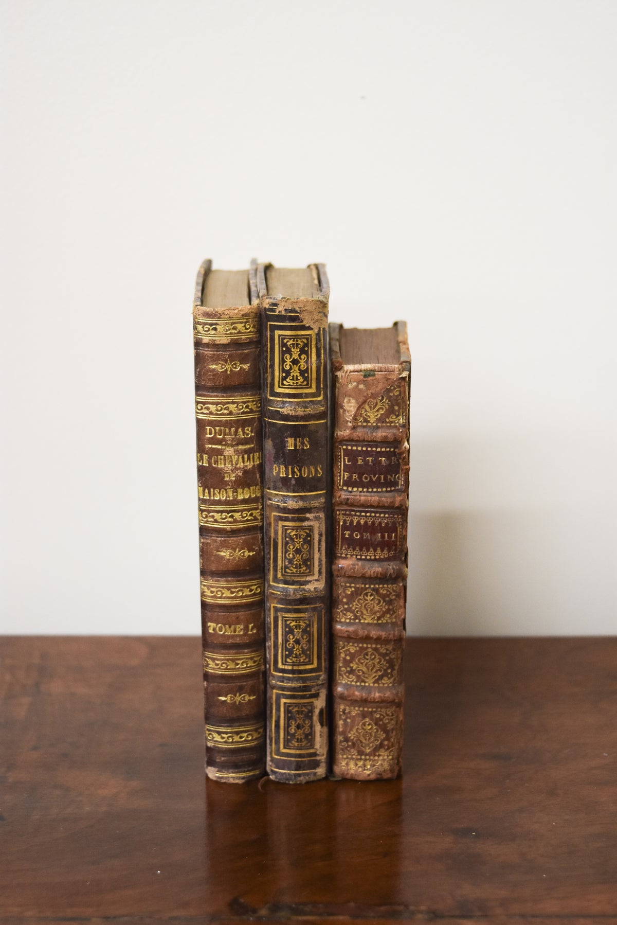 Set of 3 Mixed Dark Brown Antique Leatherback Books