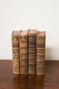 Set of 4 Antique Leatherback Books with Red Accents