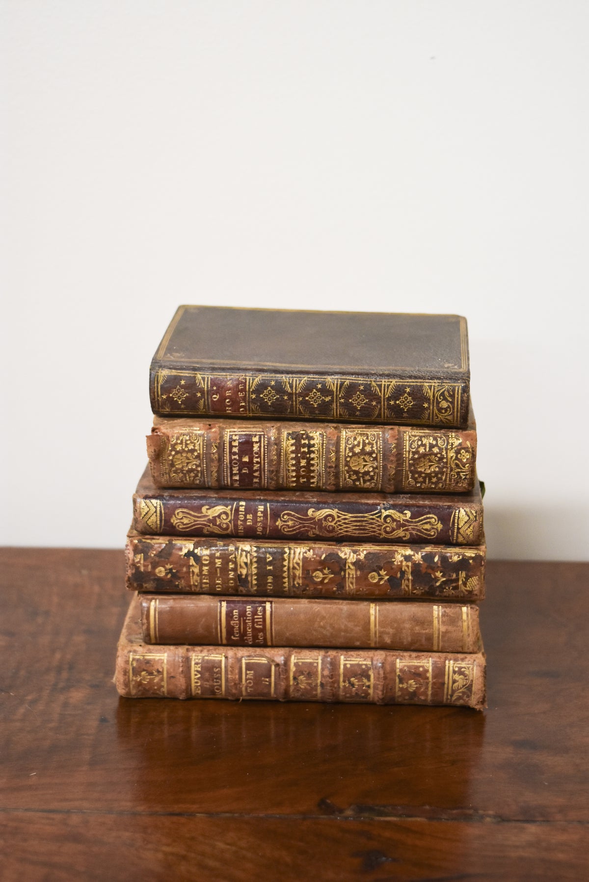 Set of 6 Mixed Mini Antique Leatherback Books