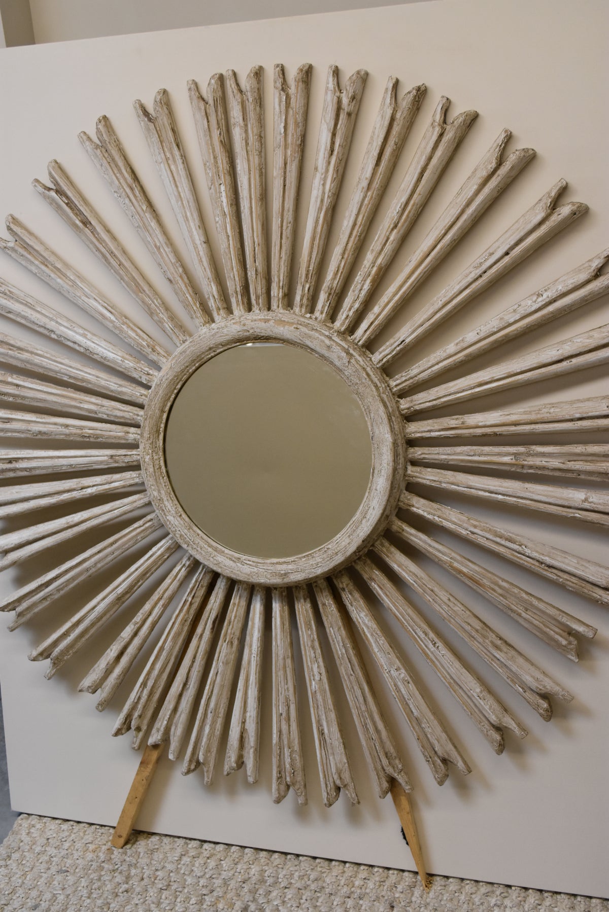 Large Whitewash Italian Sunburst Mirror