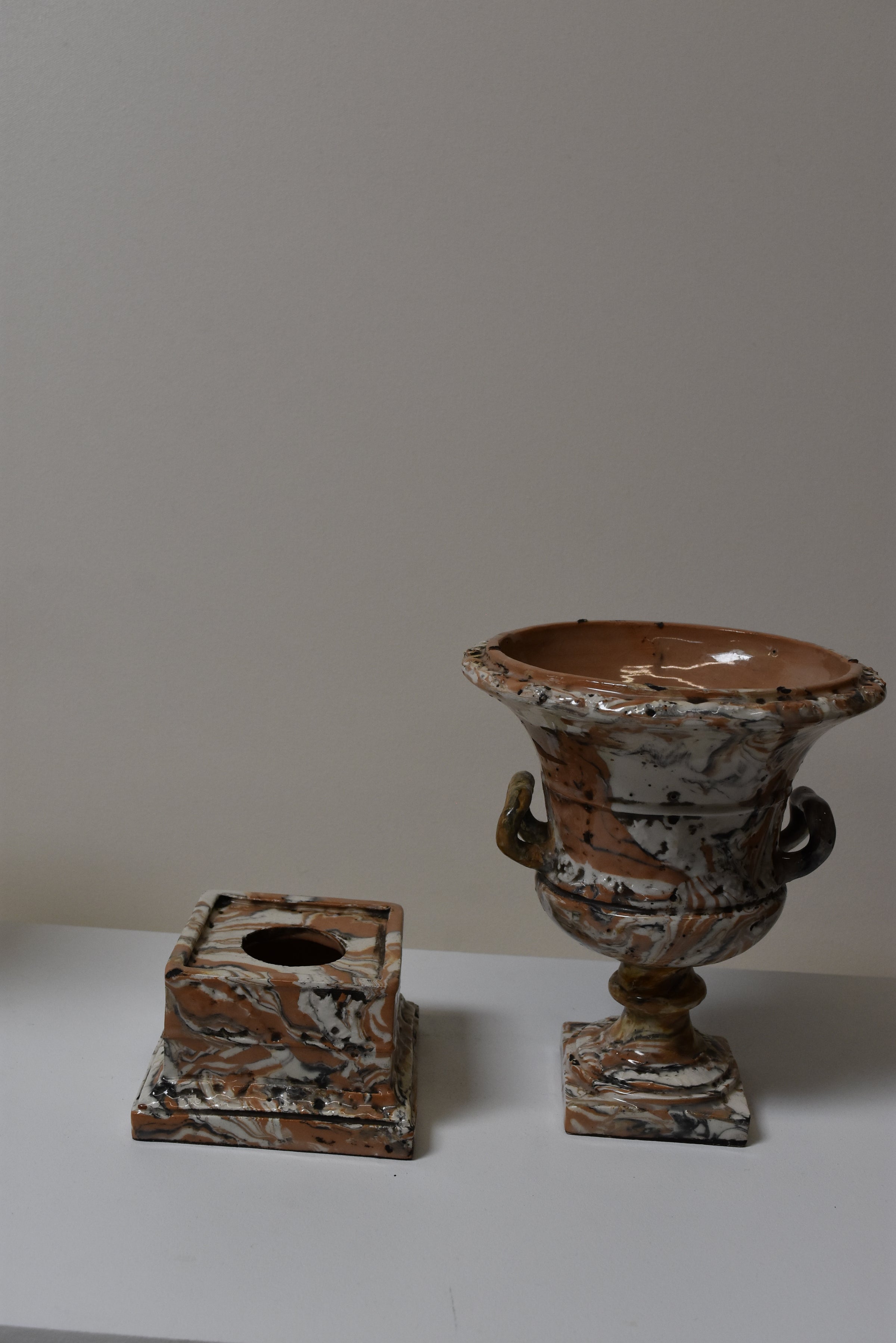 Pair of Petite Marbleized Urns