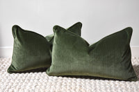 Pair of Green Velvet Lumbar Pillows