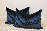 Pair of Blue Velvet Scalamandre Le Tigre Lumbar Pillows