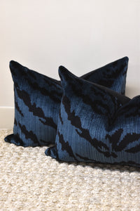 Pair of Blue Velvet Scalamandre Le Tigre Lumbar Pillows