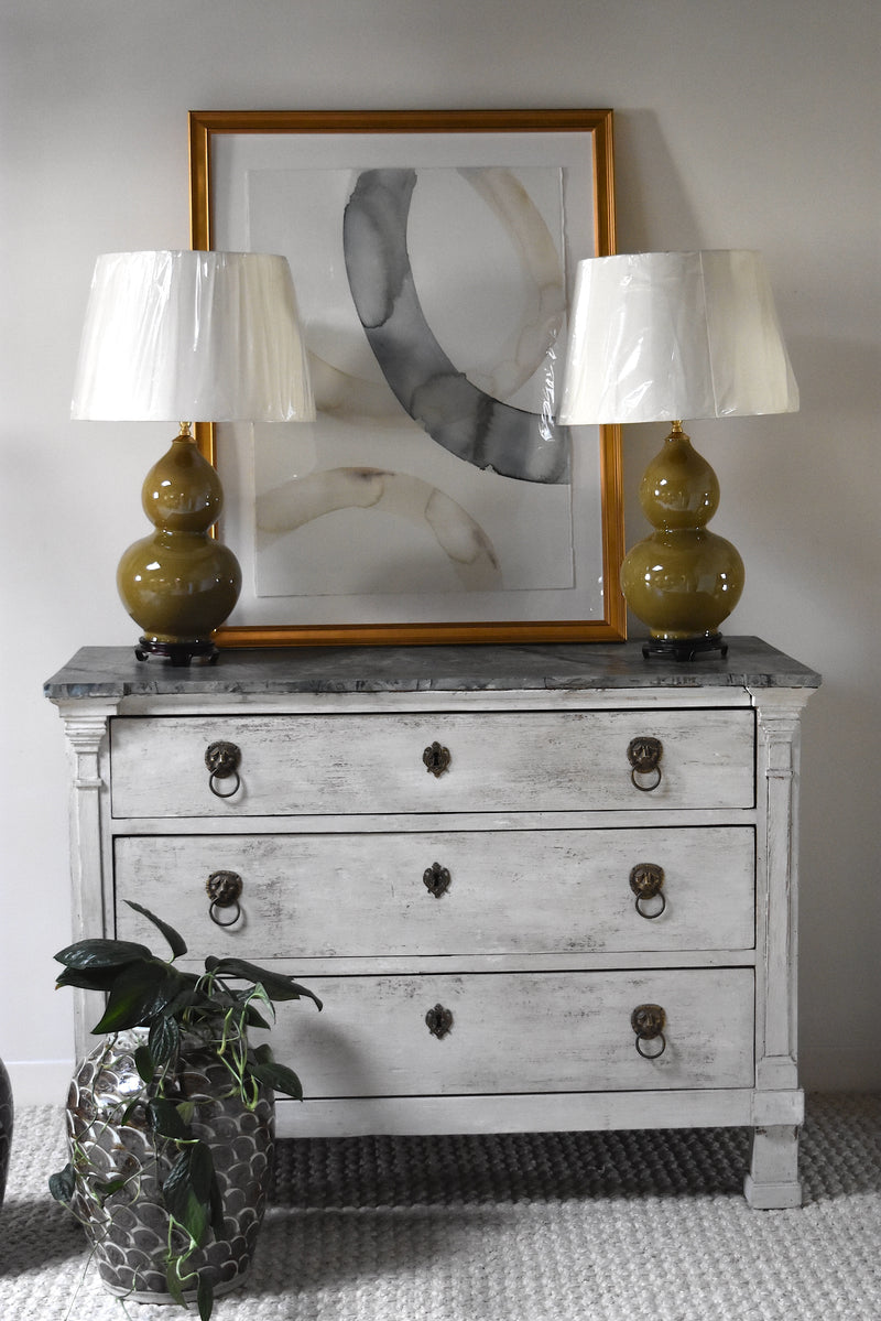 Pair of Mustard Porcelain Gourd Lamps