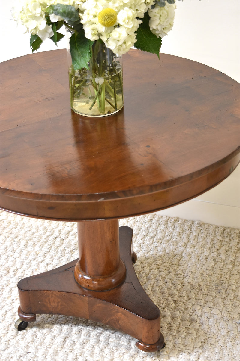 Round Walnut Pedestal Base Side Table