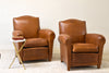 Pair of Brown 1940 French Moustache Back Leather Chairs