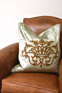 Pair of Green Embroidered Velvet Pillows