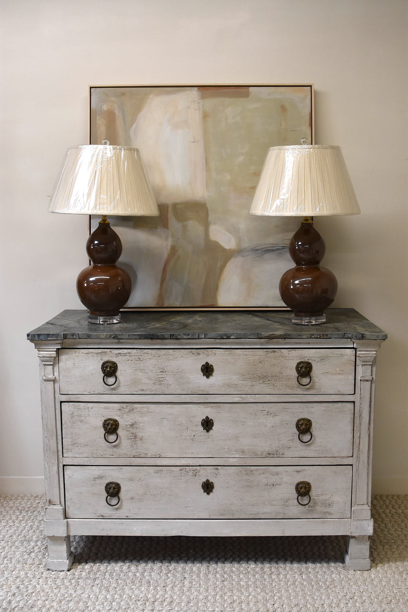 Pair of Chocolate Porcelain Gourd Lamps