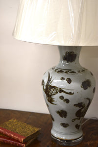 Pair of Brown & White Porcelain Lamps