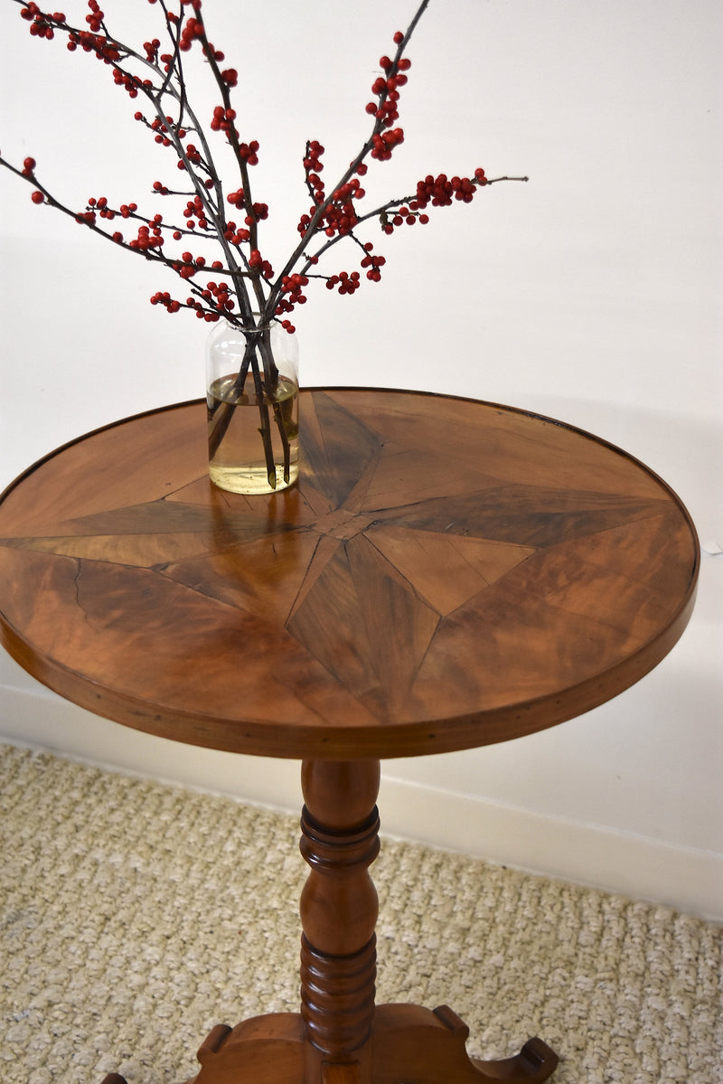 Round Walnut Inlay Side Table