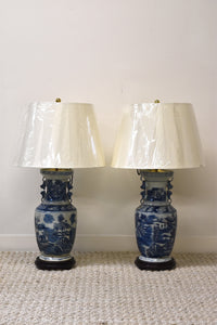 Pair of Blue and White Jar Lamps