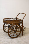 Antique Brown Wicker Bar Cart