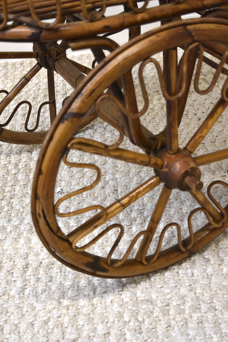 Antique Brown Wicker Bar Cart