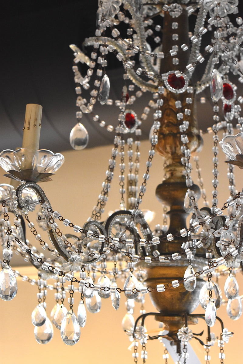 Genovese Giltwood & Crystal Chandelier With Red Accents