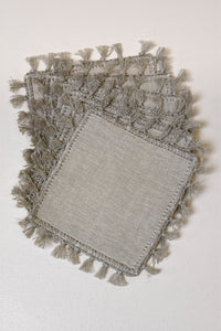 Set of 6 Cocktail Napkins with Tassel Fringe in Taupe