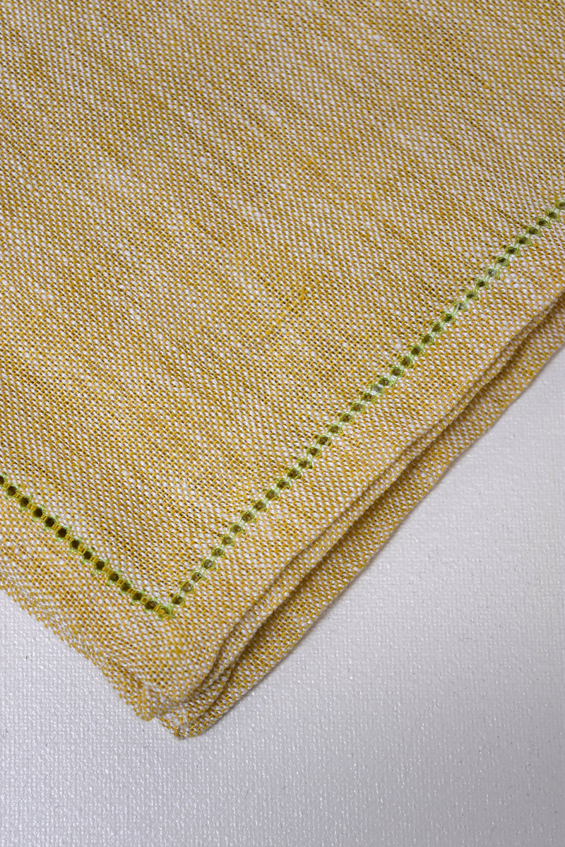 Italian Giglio Piana Mustard White Hemstitch Busatti Napkin