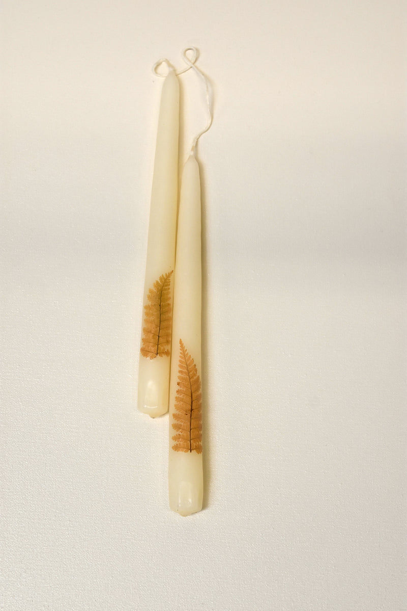 Set of 2 Single Wood Fern Taper Candles