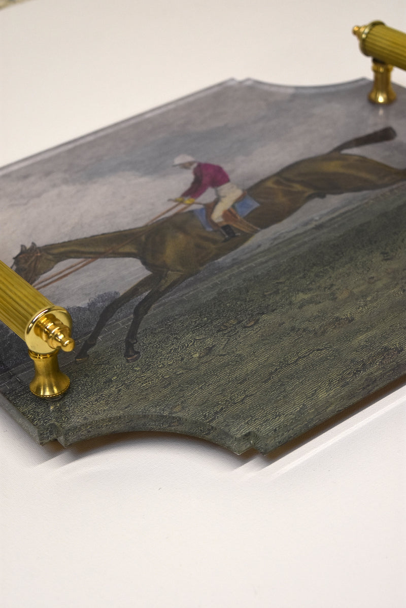 Small Race Horse Acrylic Tray with Brass Handles