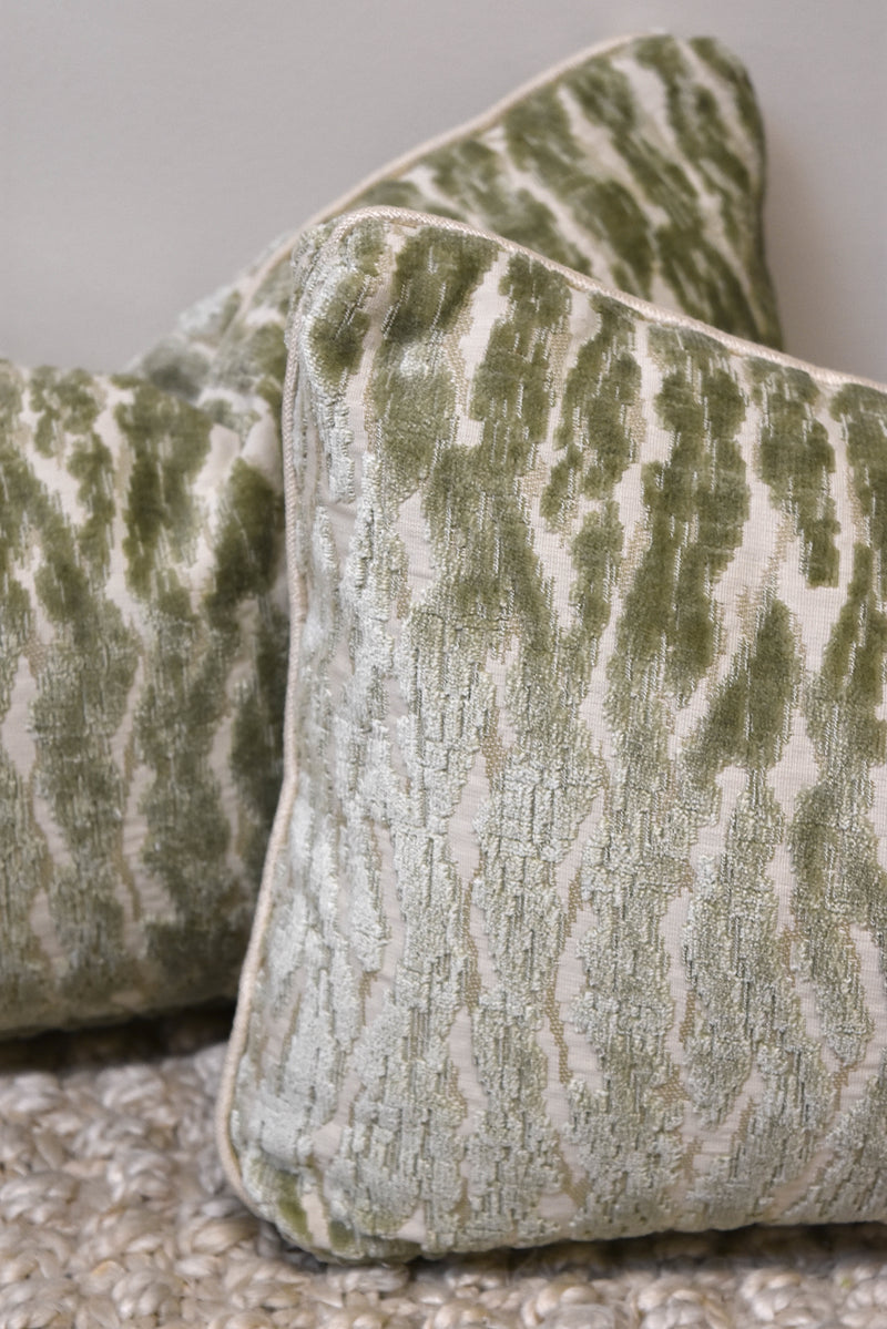 Pair of Light Green and Cream Crushed Velvet Pillows