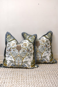 Pair of Blue Linen Flange Pillows