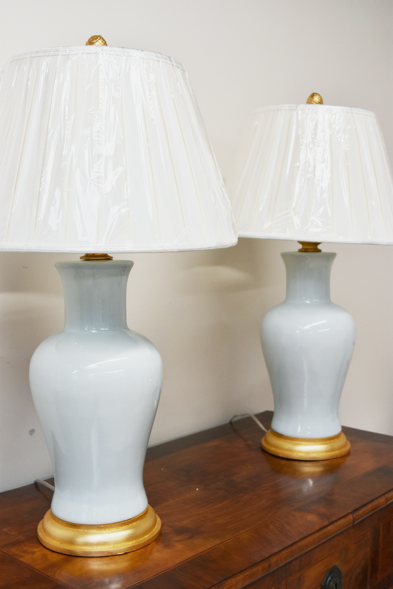 Pair of Blue Amelie Couture Lamps