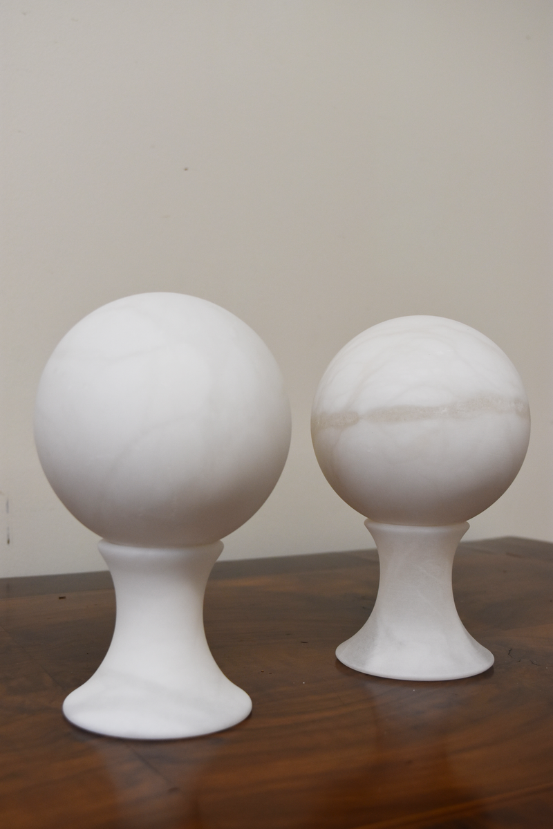 Pair of Large Alabaster Spheres on Stands