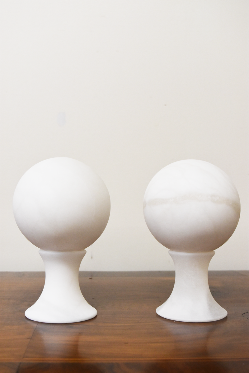 Pair of Large Alabaster Spheres on Stands