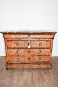 Charles X Elm Wood Commode with Marble Top